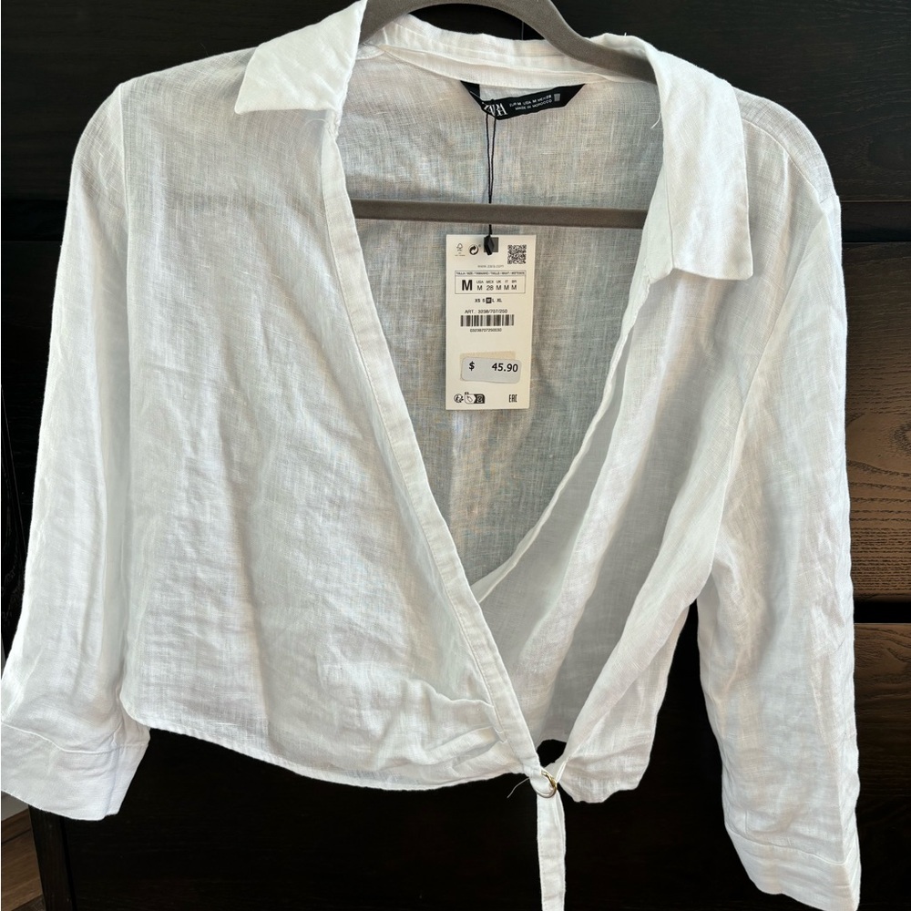 Zara White linen wrap top